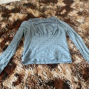 Blue long sleeve top with a lace pattern #lace